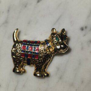 ✨3 for $18✨Vintage Scottie Dog Brooch – Gold Tone with Enamel & Rhinestone Eyes